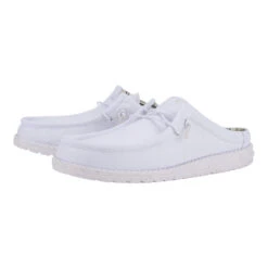 Wally Slip Stretch Canvas - White/White -Austins Shoes Store 41293 143 WALLY SLIP CANVAS WHITE WHITE PAIR SIDE