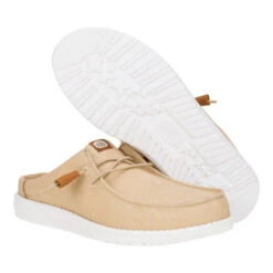 Wally Slip Stretch Canvas - Tan/White -Austins Shoes Store 41293 25W WALLYSLIPSTRETCHCANVAS TAN WHITE PAIR BOTTOM conversion1