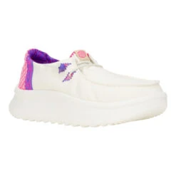 Wendy Peak Chambray Woven - White/Pink -Austins Shoes Store 41946 102 WENDYPEAKCHAMBRAYWOVEN WHITEPINK RIGHT 3QTR conversion1