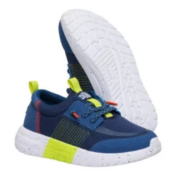 Sirocco Play Youth Sport Stripe - Navy/Lime -Austins Shoes Store 44201 479 SIROCCOPLAYYSPORTSTRIPE NAVYLIME PAIR BOTTOM conversion1