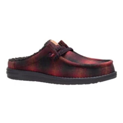 Wally Slip Cozy Plaid - Red Plaid/Black -Austins Shoes Store 44342 6RQ WALLYSLIPCOZYPLAID REDPLAIDBLACK RIGHT SIDE conversion1