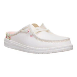 Wendy Slip Embroidered Floral - Off White -Austins Shoes Store 44629 1LB WENDYSLIPEMBROIDEREDFLORAL OFFWHITE 3QTR conversion1