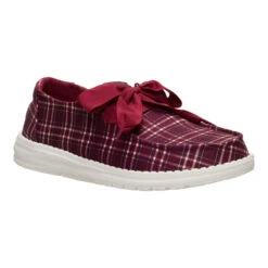 Wendy Holiday Bow - Red Plaid/Burgundy -Austins Shoes Store 45369 6RS WENDYHOLIDAYBOW REDPLAIDBURGUNDY 3QTR conversion1