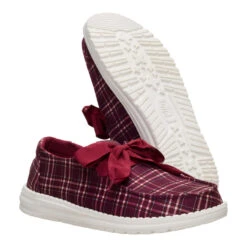 Wendy Holiday Bow - Red Plaid/Burgundy -Austins Shoes Store 45369 6RS WENDYHOLIDAYBOW REDPLAIDBURGUNDY PAIR BOTTOM conversion1